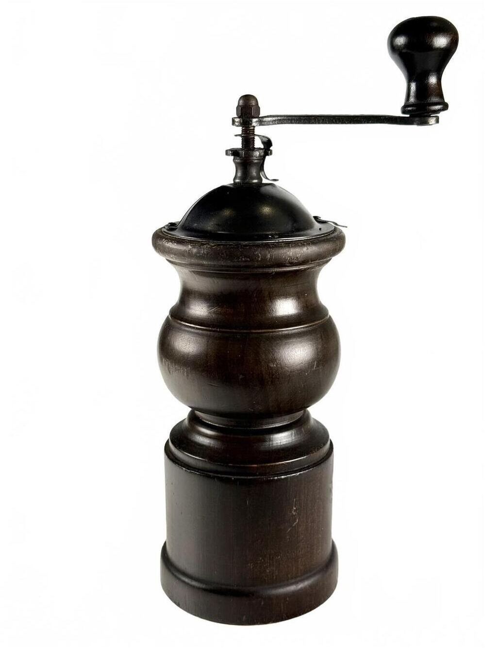 Tre Spade Italian Vintage Coffee Grinder Dark Wood Cast Iron Crank Mid-Century